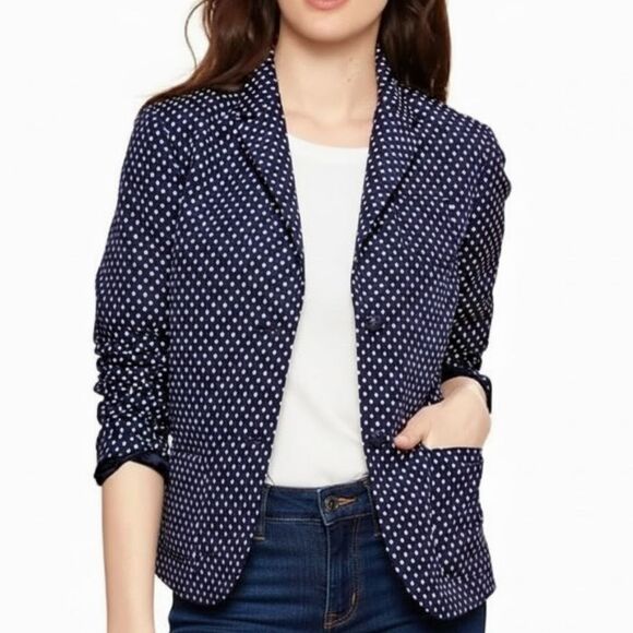 NWT Gap The Academy Blazer 12 Navy Blue Polka Dot Preppy - Picture 1 of 14